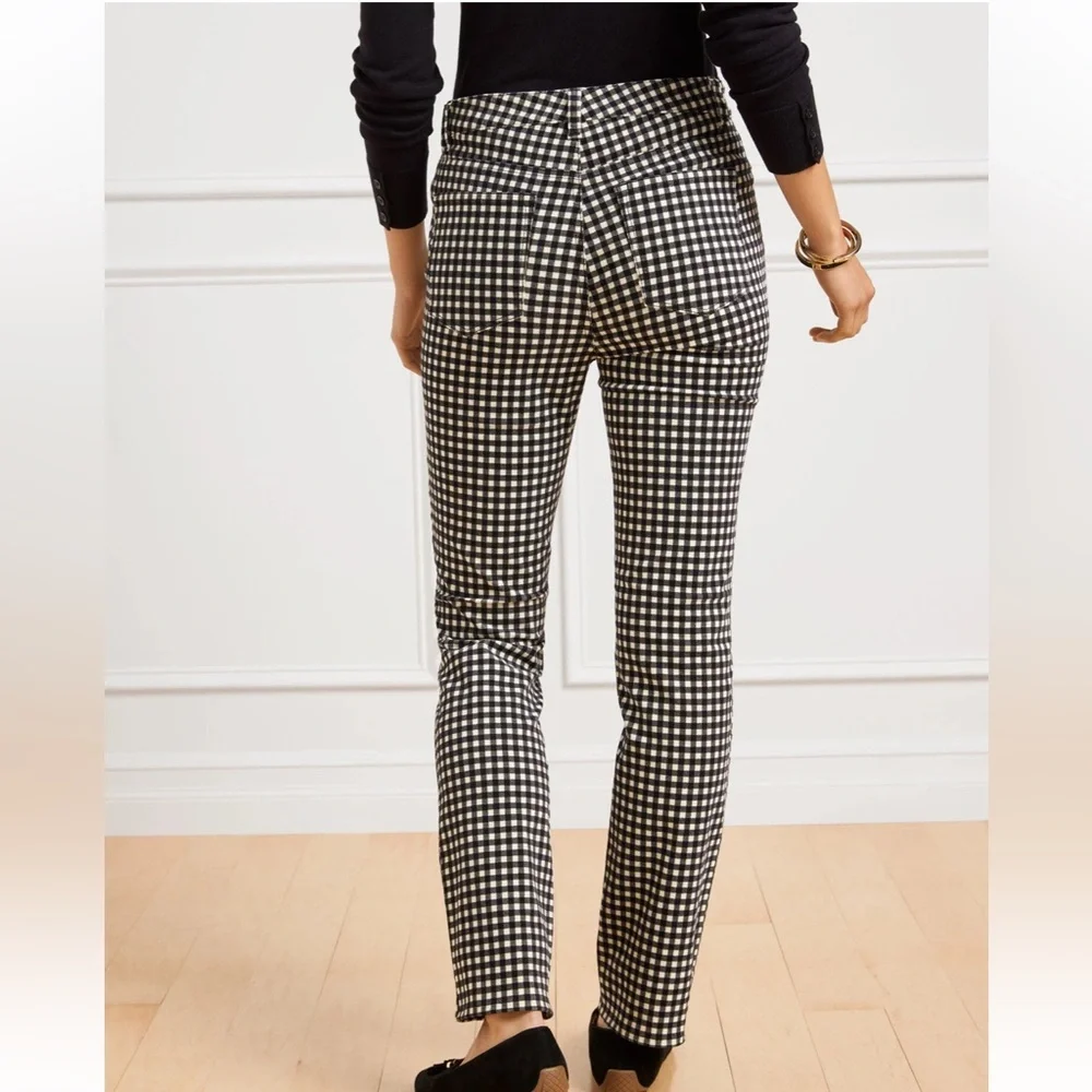 Talbots Stretch Corduroy Straight Leg Pants Buffalo Plaid Preppy Black White 6P